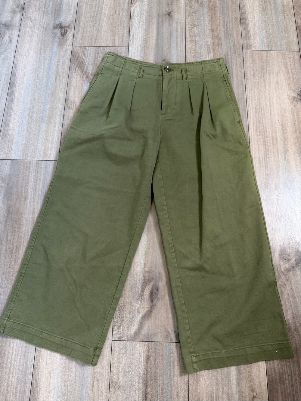 Anthropologie Olive Green Wide-Leg Pleated Chinos